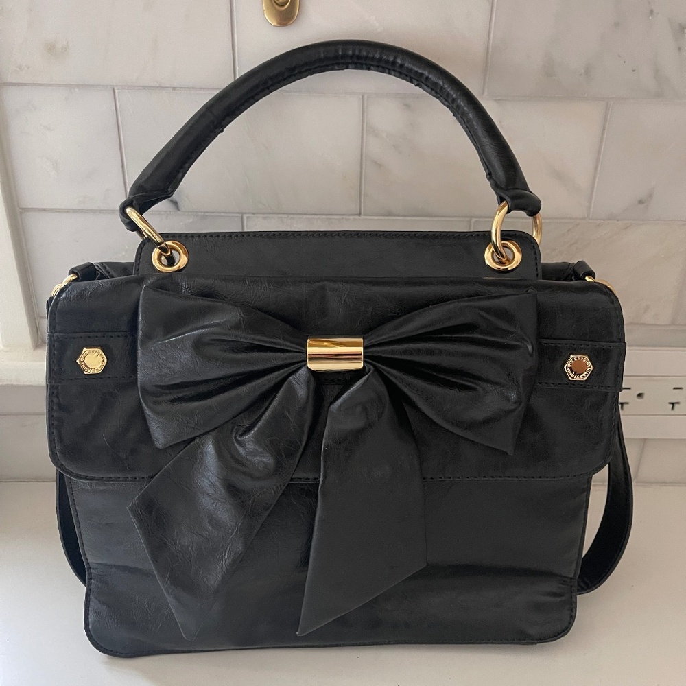 Gianni Bini Black Bow Satchel Purse NWOT